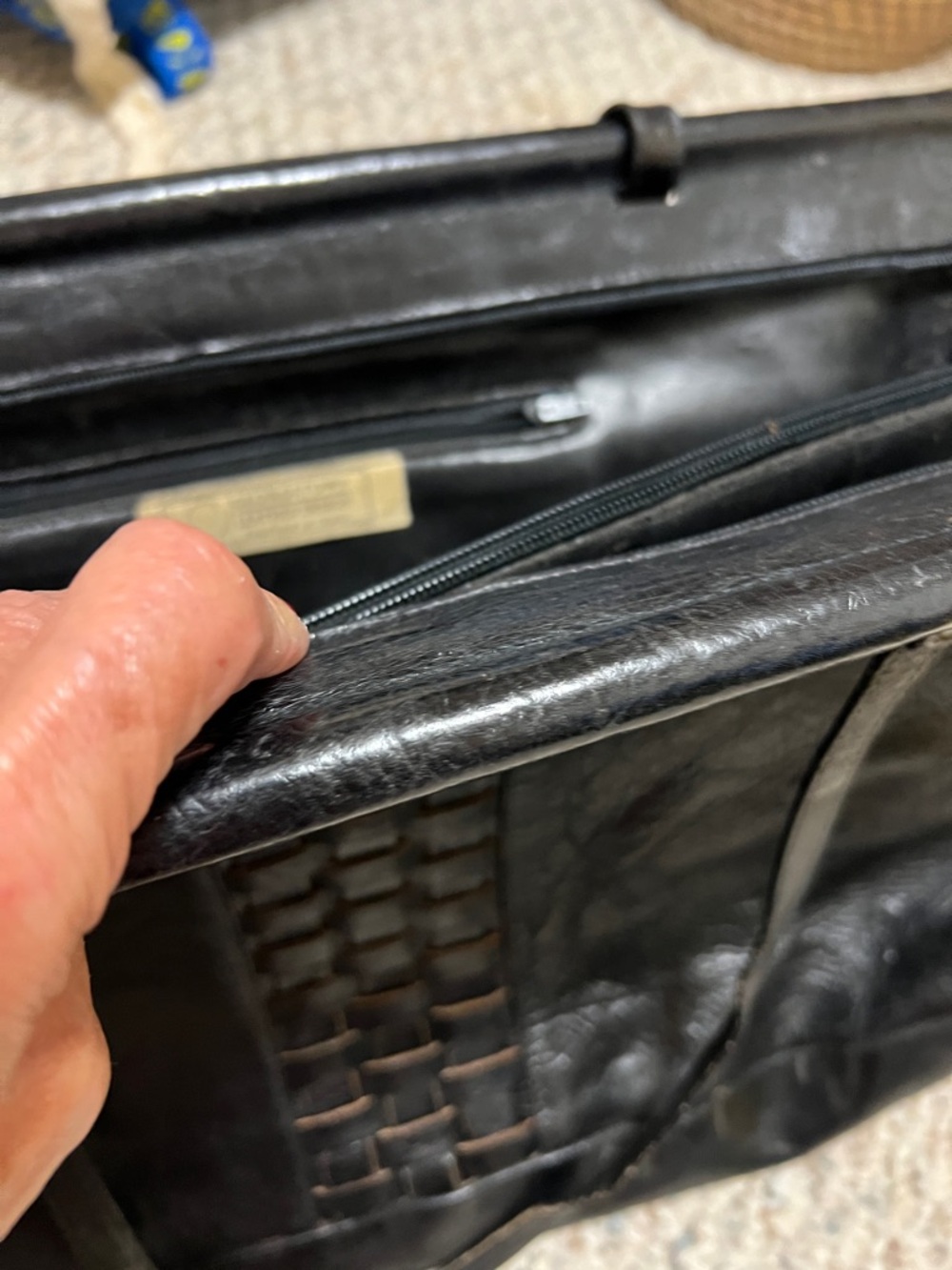 Professional Black Women's Leather Briefcase - Woven Accent